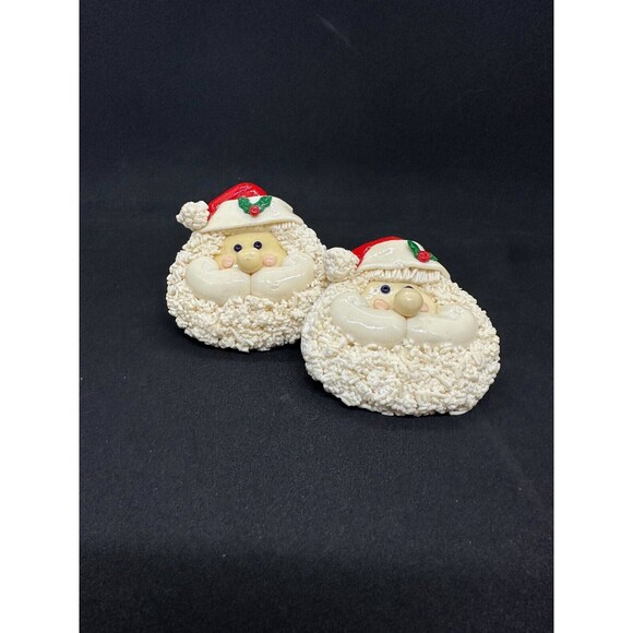 Vintage Handmade Santa Christmas Set Candle Holder Napkin Ceramic Clay Taper - Picture 12 of 14